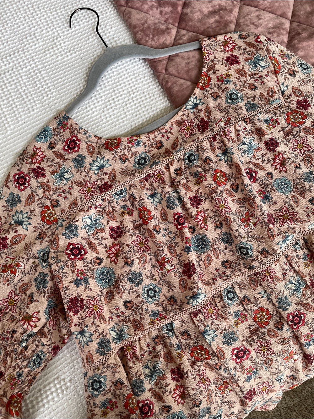 Knox Rose Pink Floral Peasant Blouse with Blue and Pink Accents - Picture 4 of 7